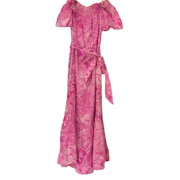 NWT Lilly Pulitzer Isbell linen MIDI Dress Wild Fuchsia Swipe Right size Large - Picture 8 of 9